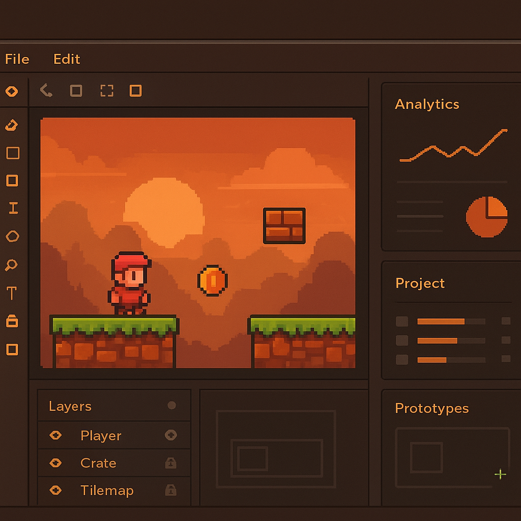 Features screenshot: HUD and analytics overlay